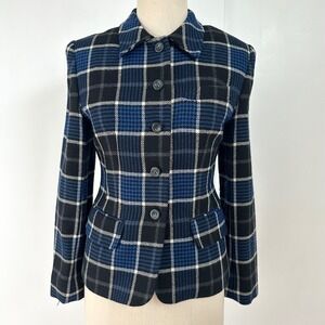 Rena Rowan Saville Vintage Petite Plaid Blazer‎ Women 2P Blue Black Career